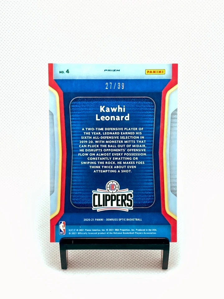  Kawhi Leonard 2020-21 Panini Donruss Optic #/39 Air Defense Orange Prizm #4 SSP - Image 2 of 2
