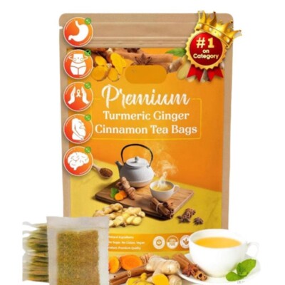 120 Premium Turmeric, Ginger, Cinnamon Blend Tea Bags, 100% Natural 9/26