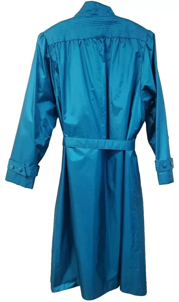 VINTAGE 1980's WINDSOR BAY Teal Nylon Long Coat Woman Size 14A Lining CLEAN - Image 2 of 4