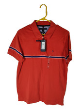 NWT Tommy Hilfiger THLuxe Mens Medium Orange Polo Shirt Slim Fit