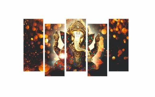 Lord Ganesha Split Framed Painting - 5 Frames (27X50 inches)-Free Ship