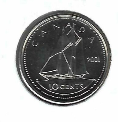 2001-P Canadian Brilliant Uncirculated QEII & Schooner  10 Cent Coin!
