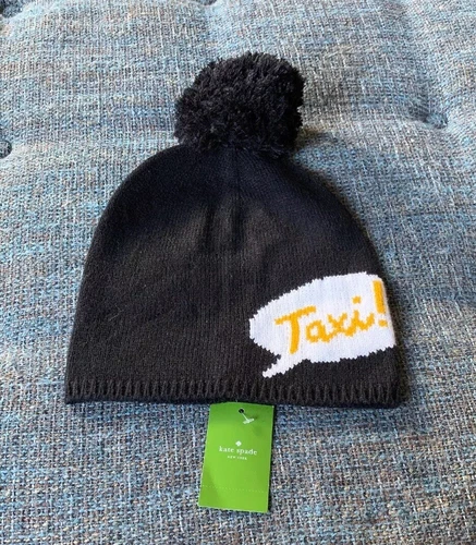 Nwt Kate Spade ‘Taxi!’ Beanie With Pom One Size Black R5