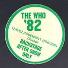 The Who 1982 Tour Chicago (Rosemont) Backstage Pass