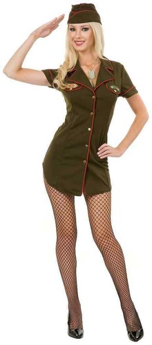 Army Babe Military Brat Green Fancy Dress Up Halloween Sexy Teen Adult Costume - 第 1/4 張圖片