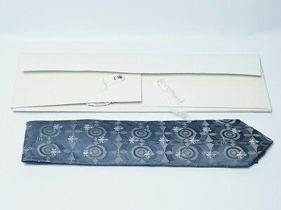 Emilio Pucci Seidenkrawatte Geometrisch Fleur De Lis Blau Silber Selten Neu in OVP