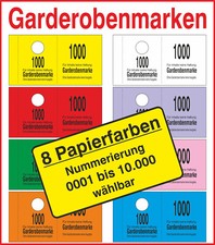 1000 Garderobenmarken, 14mm Bügelloch, Doppelnummern, Garderobennummern