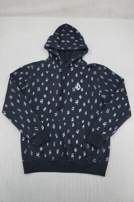 Volcom Vamo Fleece Hoodie Sweatshirt Mens Small Black Allover Print Pullover