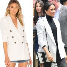 L'agence Brea Linen Blazer Striped In White Ivory & Black Size 2 / Womens Xs