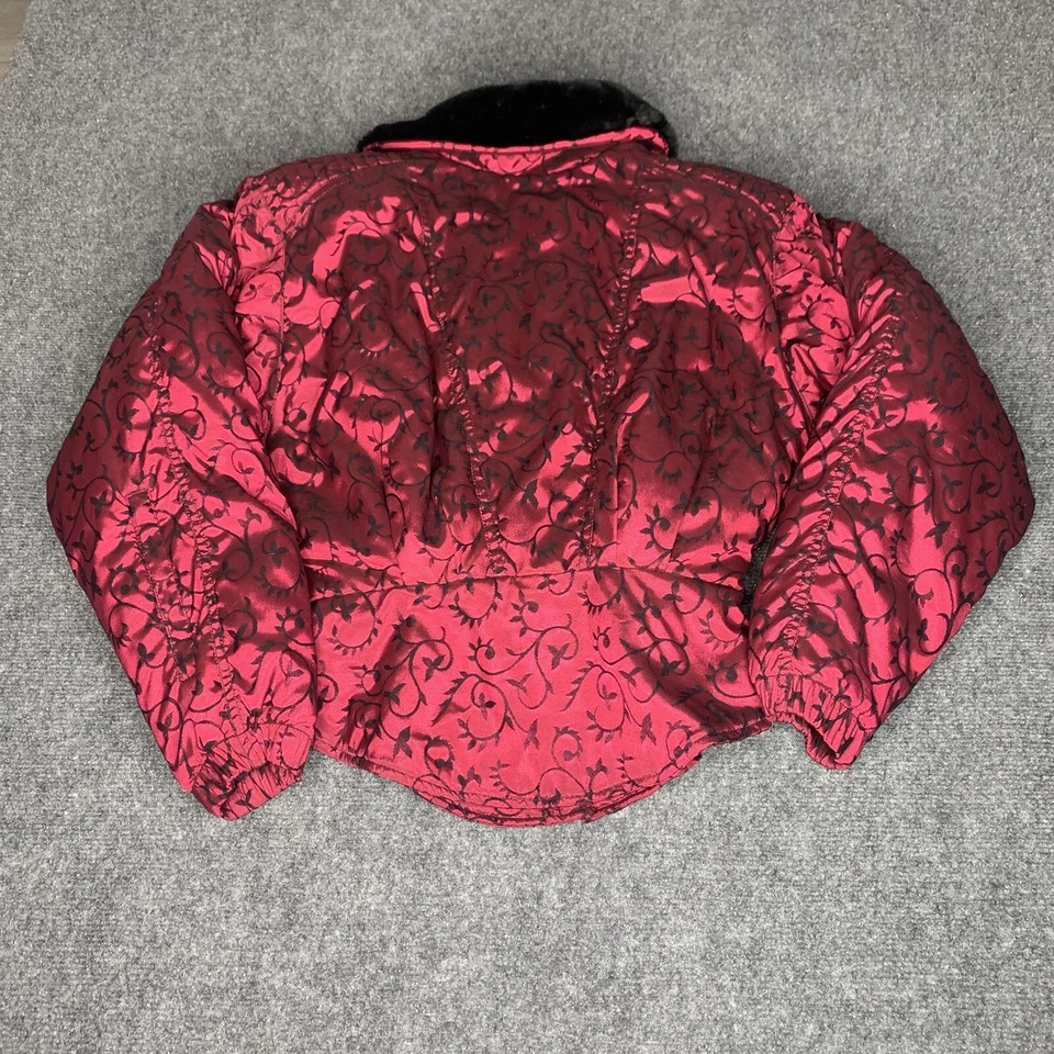 NILS 女式滑雪夹克外套腰带领闪亮红色人造毛皮 10 码二手状况完好! — 第 3/4 张图片