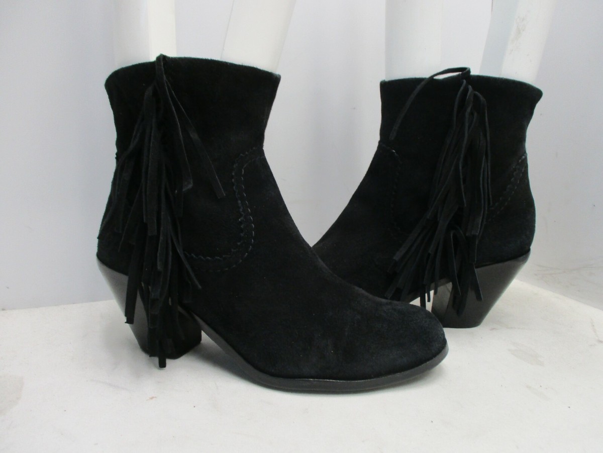 Sam Edelman Louie Black Suede Leather Fringe Zip Ankle Boots