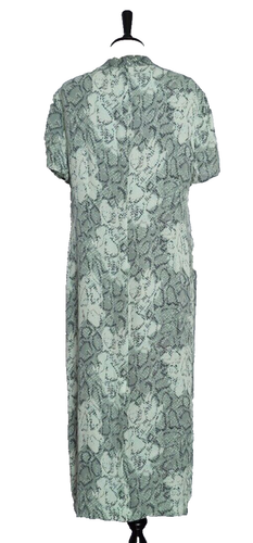 o NWT Windsmoor Size 12 Midi Shift Dress 100% Silk Celadon Green Black Print - Picture 2 of 7
