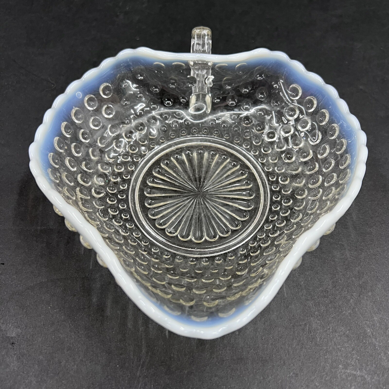 Anchor Hocking Moonstone Hobnail Glass Candy Dish with Opalescent Glow  