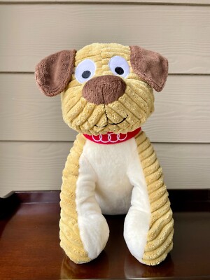 Audi Dog Plush Stuffed Animal Tan Chenille Corduroy Red Audi Rings