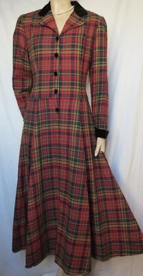 Laura Ashley Mantelkleid 36 38 vintage schwarz rot Schotten Baumwolle Wolle 1985 - Bild 1 von 4