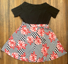 Women's Dress Size 2X 1X Black Floral Polyester Spandex Fit & Flare Swing