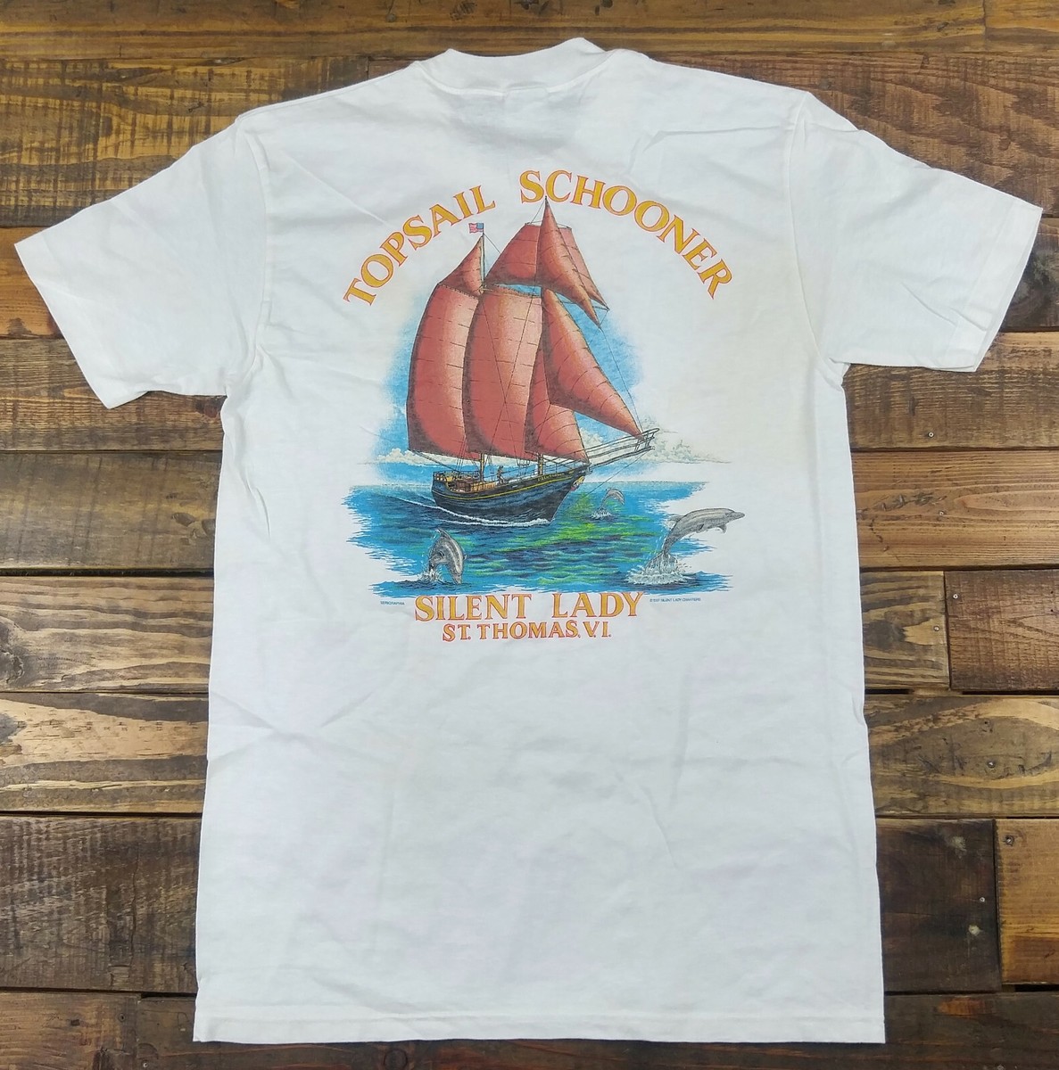 New Vintage 80s Topsail Schooner SILENT LADY St. Thomas VI White T