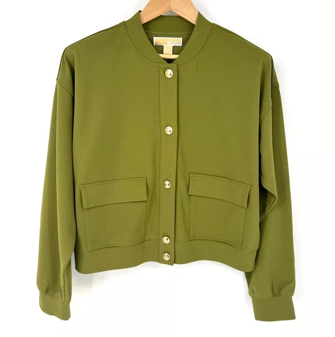 Giacca bomber MICHAEL KORS donna taglia S verde manica lunga leggera nuova con etichetta $135