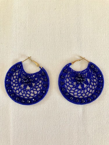 Pendientes para aros hechos a mano ganchillo azul con cuentas | eBay