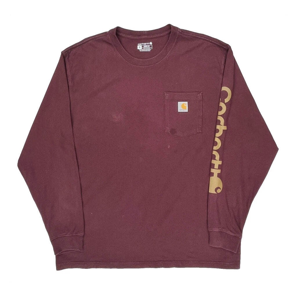Carhartt Long Sleeve T-Shirt - XL Burgundy Cotton