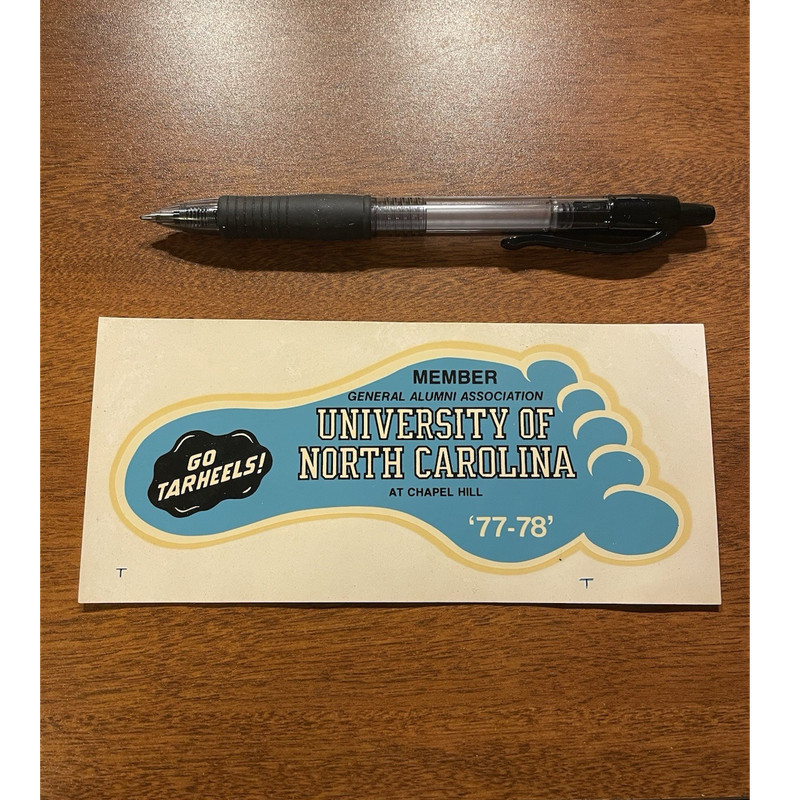 UNC Tar Heels Alumni Association Member Decal/Windshield Sticker 1977-1978