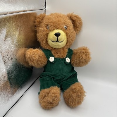 Vtg Corduroy the Bear Plush 11'' Green Overalls Googly Eyes White Buttons