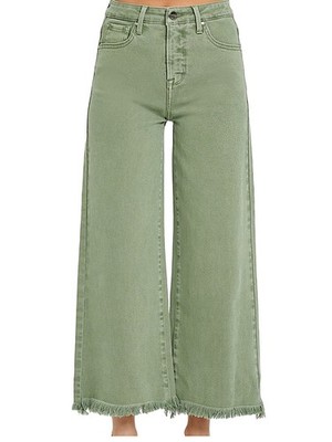 Risen RDP5506 Olive High Rise Tummy Control Crop Wide Leg Pants