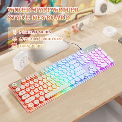 Typewriter Style Keyboard with Metal Panel, Rainbow LED Backlit