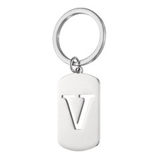 Initial Letter Key Chain, A-Z KeyChain Pendant Key Ring, Silver Letter V