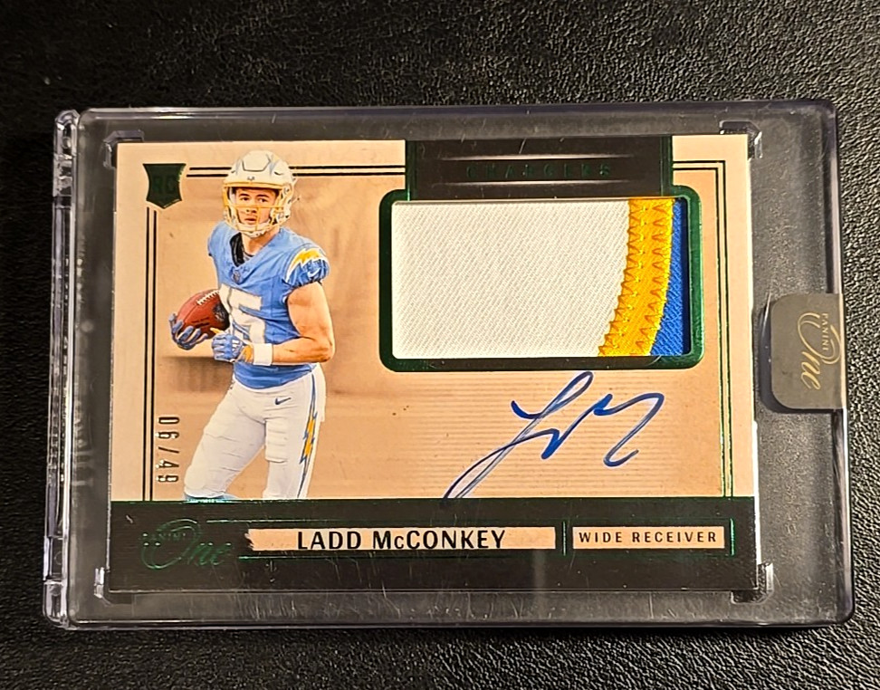 LADD McCONKEY 2024 Panini One RPA Green Rookie 3 Color Patch Auto /49 Chargers