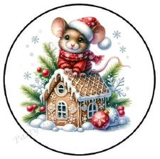 MOUSE WITH GINGERBREAD HOUSE ENVELOPE SEALS LABELS STICKERS PARTY FAVORS