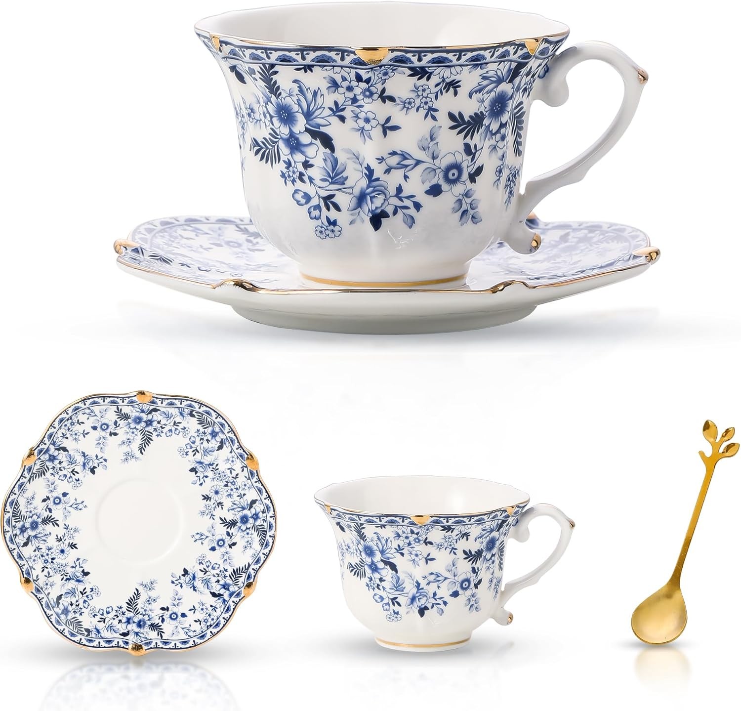 Cup And Saucer Set, 3 Pieces, Vintage Style
