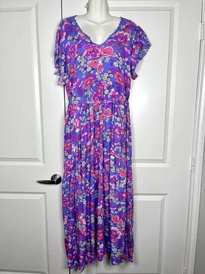 RusttyDustty Floral Mumu Maxi Dress Dropwaist Purple Plus Size 2XL