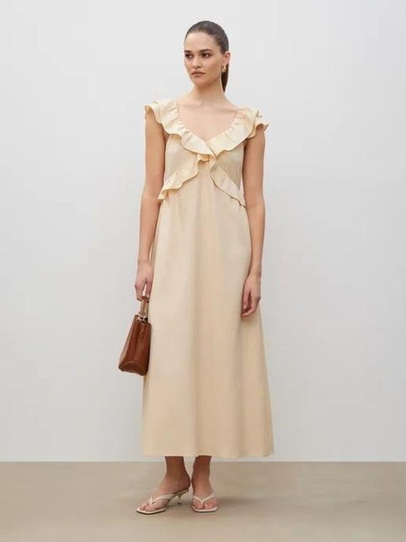 Women French Connection Dress Beige Silk 36