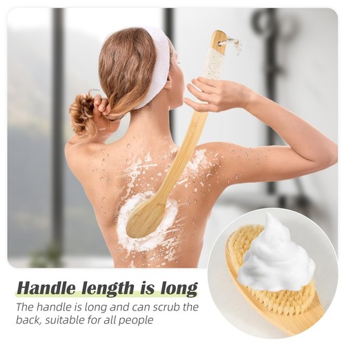 Bath Body Brush Shower, 22" Super Long Curved Bamboo Handle Antiskid Back... - Picture 6 of 8
