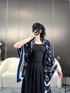 Hermès Royal Blue Chain Pattern Silk Scarf 53x53in