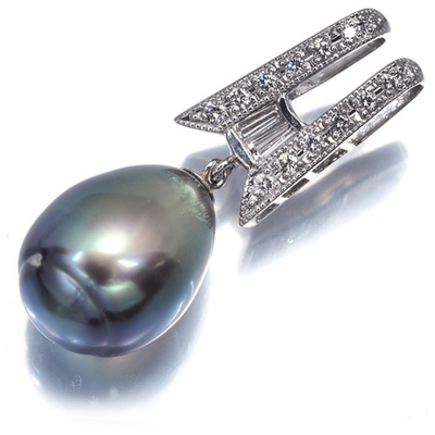 #ad Black South Sea Pearl 11.6mm Diamond 0.27ct Pendant 900 Platinum $398.55