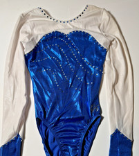 USED GK ELITE SPORTSWEAR GYMNASTICS COMPETITION LEOTARD WITH RINESTONES X/S
