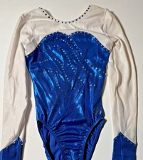 USED GK ELITE SPORTSWEAR GYMNASTICS COMPETITION LEOTARD WITH RINESTONES  X/S