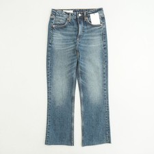 Zara Woman Denim Jeans Size US 2 High Rise Wide Straight Leg Distressed Hem