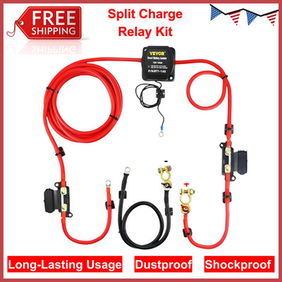 Split Charge Relay Kit, 6mtr 12V Automatic Dual Battery Isolator Kit with 140AMP