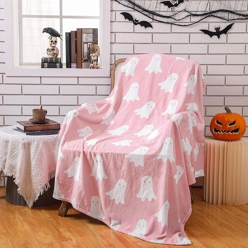 Halloween Ghost Double-Sided Fleece Blanket Cozy Throw Warm Lightweight