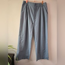 CIDER High Waisted Pleated Wide Leg Trousers in Steel Blue - XL
