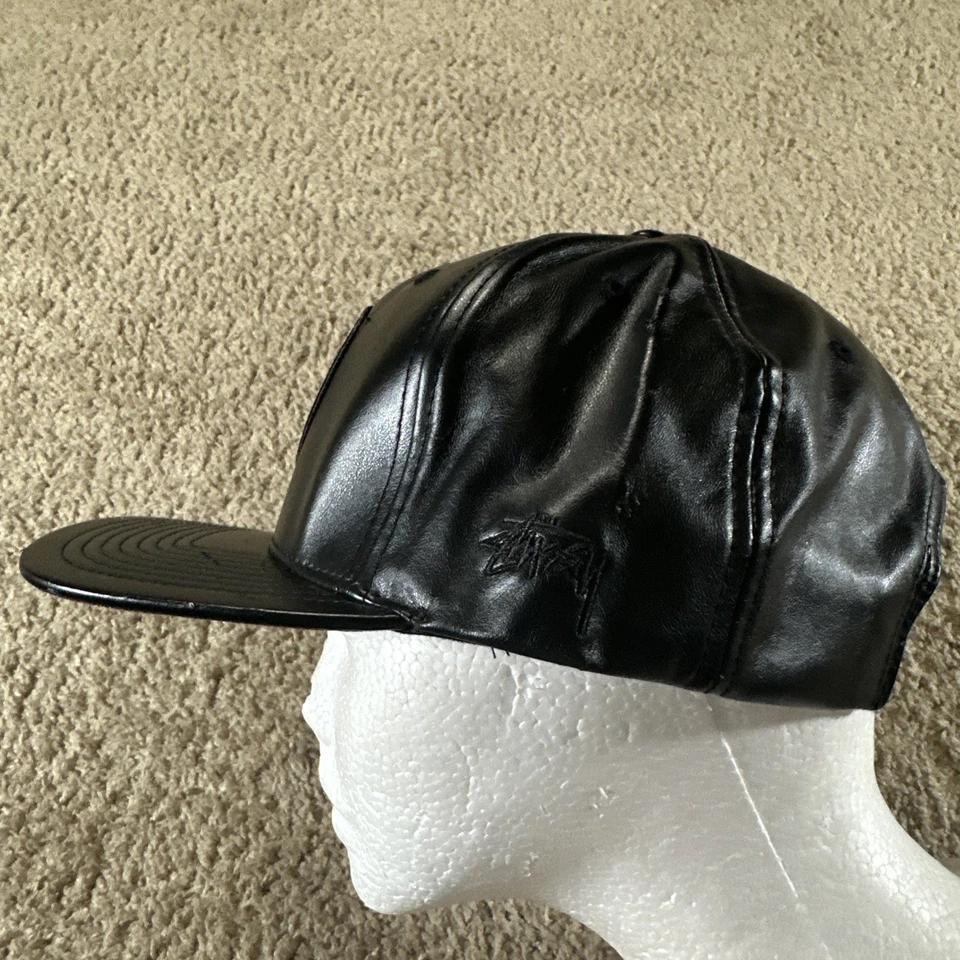 Stussy Hat Cap Men Black Adjustable Strap SS Logo PU Leather Streetwear - Image 2 of 4