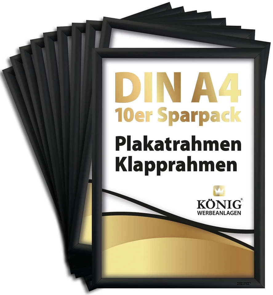 DREIFKE 10 Plakatrahmen DIN A4 | 25mm Aluminium Profil, schwarz Klapprahmen