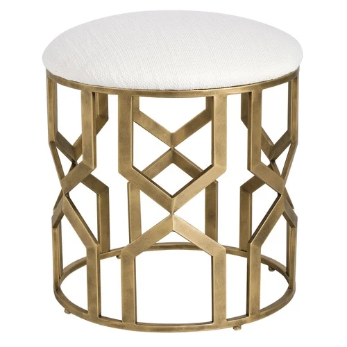 Uttermost 23579 Trellis 18"W Iron Framed Accent Stool - Crisp White / Brass - Picture 1 of 4