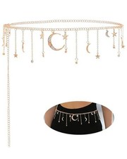 Moon Chain Belt for Women - Adjustable Bohemia Waist Chain with Star Charm Gold