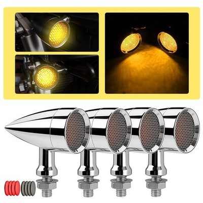 4X Amber LED Turn Signal Blinker Lights For Harley Sportster Motorcycle Bullet