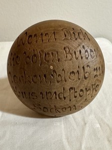 Antique Wooden German Sock Darner Hand Carved W/Old German Folk Saying 
