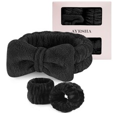 Ayesha Spa Headband  Wristband Set for Skincare  Makeup Black